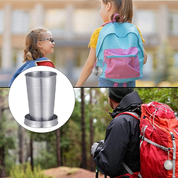 Tessco for you 6 Pieces Collapsible Shot Glasses Stainless Steel Collapsible Cup Reusable Portable Travel Folding Cup with Lid and Keychain for Camping Hiking Cycling(2.5 oz)