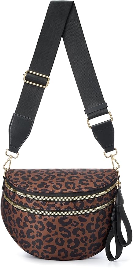 Pure Colour Crossbody Bag Bum Bag for Women,Spacious Purse Fanny Packs Belt Bag,Oversized Bum Bag (Black Brown Leopard Print Bum Bag)