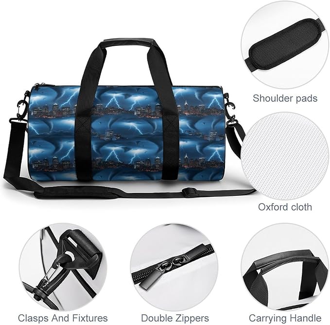 Travel Duffle Bag Chicago City Tornado Storm Weather Pattern Carry On Weekender Bags Foldable Overnight Bag Workout Lightweight Bags