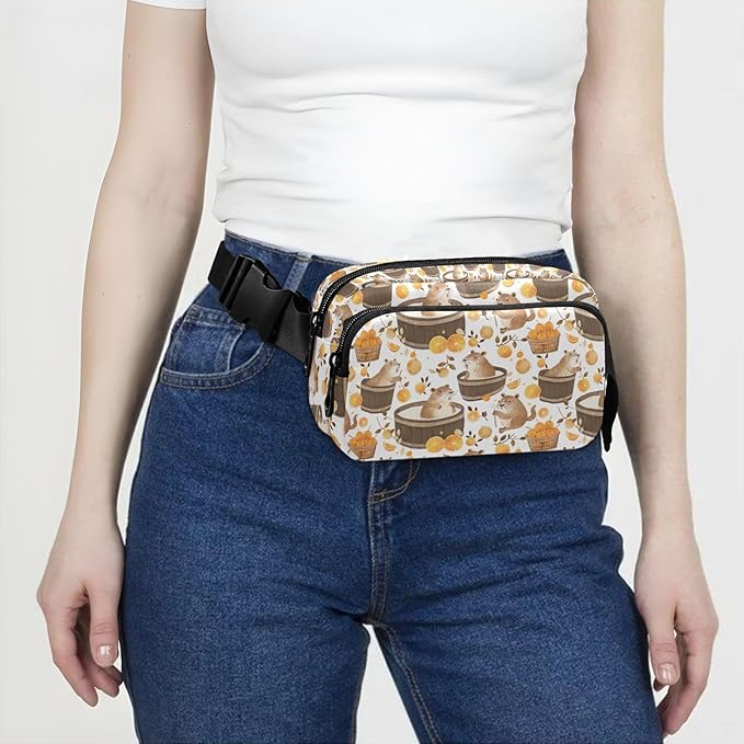 Kawaii Capybara Orange Fanny Pack for Women Men Water Resistant Fashion Waist Packs with Adjustable Strap Belt Bag for Travel Workout Jogging Hiking 21220248