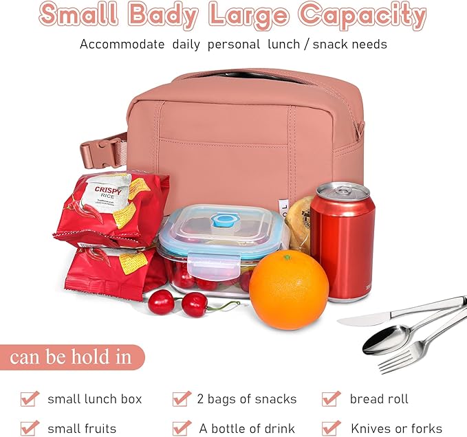 NOL Natural Organic Lifestyle Freezable Snack Bag, Leakproof Cooler Lunch Bag, Reusable, Zip Closure with Buckle Handle Nylon Waterproof Snack Box for Work Travel-Dark pink