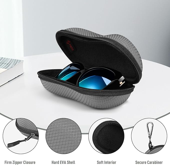 FINTIE Sunglasses Case, Hard EVA Shell Shockproof Sport Glasses Case with Metal Carabiner Travel Zipper Eyeglasses Holder