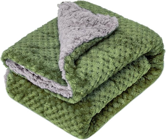 Fuzzy Sherpa Reversible Blanket for Baby, Soft Warm Cozy Coral Fleece Toddler, Infant or Newborn Reversible Blanket for Crib, Stroller, Travel, 40”×60”, Olive Green