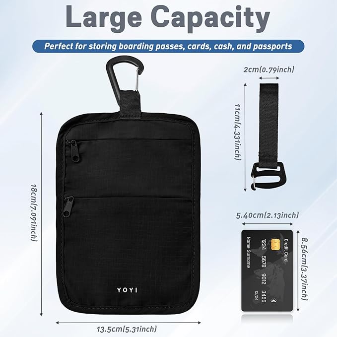RFID Hidden Travel Wallet Belt Wallet – Large Capacity Passport Holder & Hidden Money Pouch, 3-Zone Organizer Anti-Theft Waist Wallet with Dual Clip Belt & Carabiner