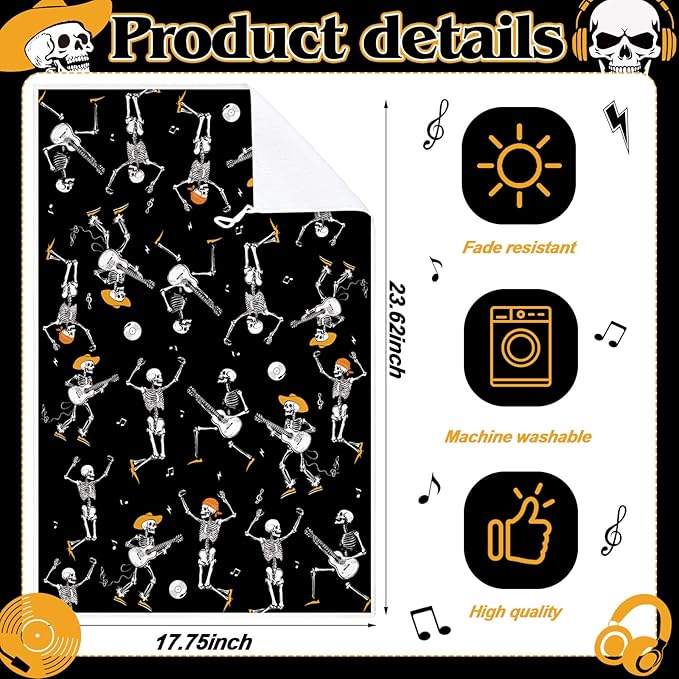 Bencailor 6 Pcs Skull Kitchen Towels Skeleton Dish Hand Towels Funny Skull Dance Tea Washcloth for Bathroom Kitchen Gothic Horror Decor Gifts 24 x 16''