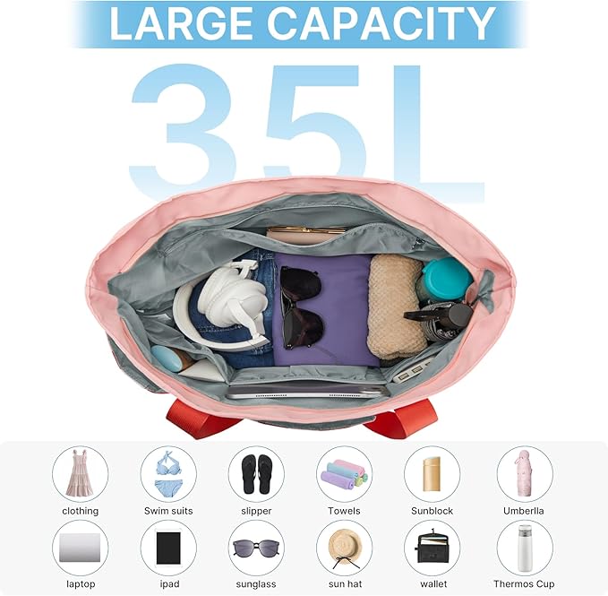 G4Free Beach Bag,Waterproof Beach Tote Pool Bags for Women,Compatible with Stanley Cup,Foldablefor Weekender Travel