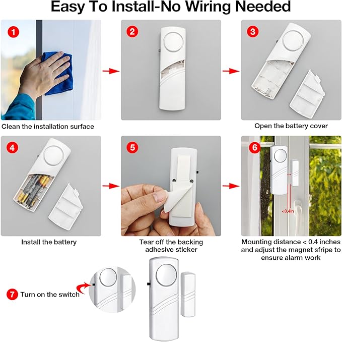 PLOJOP Security Window Door Alarm, Portable 90dB Wireless Sensor for Home & Travel Security, Easy DIY Installation, No Tools Needed (Battery Not Included)
