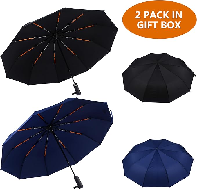 46 Inch Compact Umbrellas for Rain - Travel Small Umbrella - Automatic Folding Umbrella - Windproof Portable Umbrella, Double 10-rib