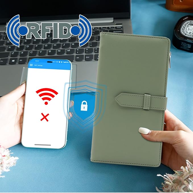 Deziliao Passport Wallet for Men and Women, Mulit-purpose RFID Blocking Passport Holder Travel Wallet, Passport and Vaccine Card Holder Combo, Travel Essentials Passport Cover Case（Moss Green）