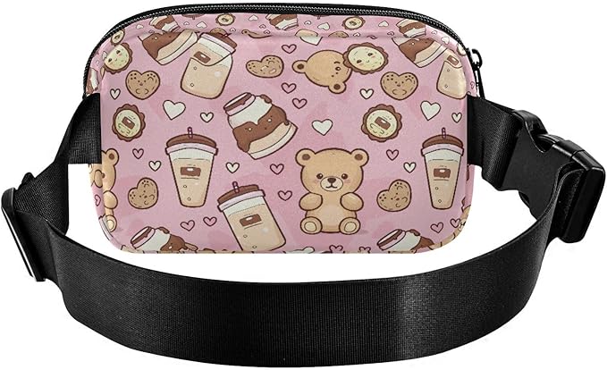 Kawaii Bear Chocolate Milk Fanny Pack for Women Men Water Resistant Fashion Waist Packs with Adjustable Strap Belt Bag for Travel Workout Jogging Hiking 21219058