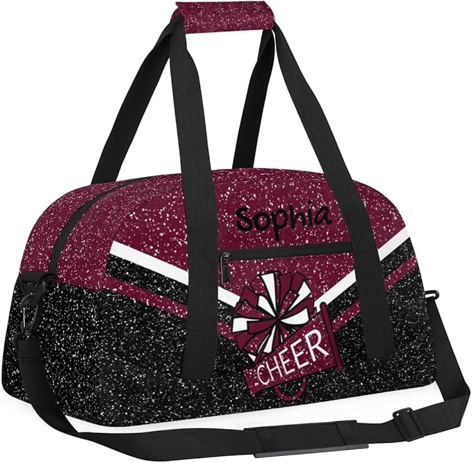 Personalized Maroon Glitter Cheer Bag for Cheerleaders, Custom Sport Gym Bag Dance Bag Travel Duffle Bag Cheerleading Gifts for Women