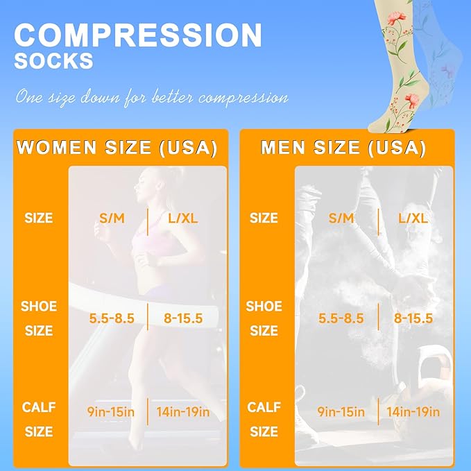 bropite Flora Compression Socks for Women & Men-Knee high 6 Pairs 20-30mmhg Support Running Nurse Travel