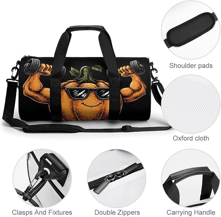 Power Pumpkin Weightlifting Mens Gym Bag for Women Sports Duffle Weekender Bags Travel Handbag Carry On