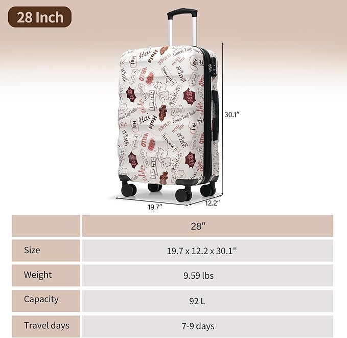 28 Inch Large Checked Luggage Hardside Suitcase with Spinner Wheels, Lightweight Expandable Hard Shell ABS Suitcases with TSA Lock, Large Travel Luggage for Women, Men, Cute White