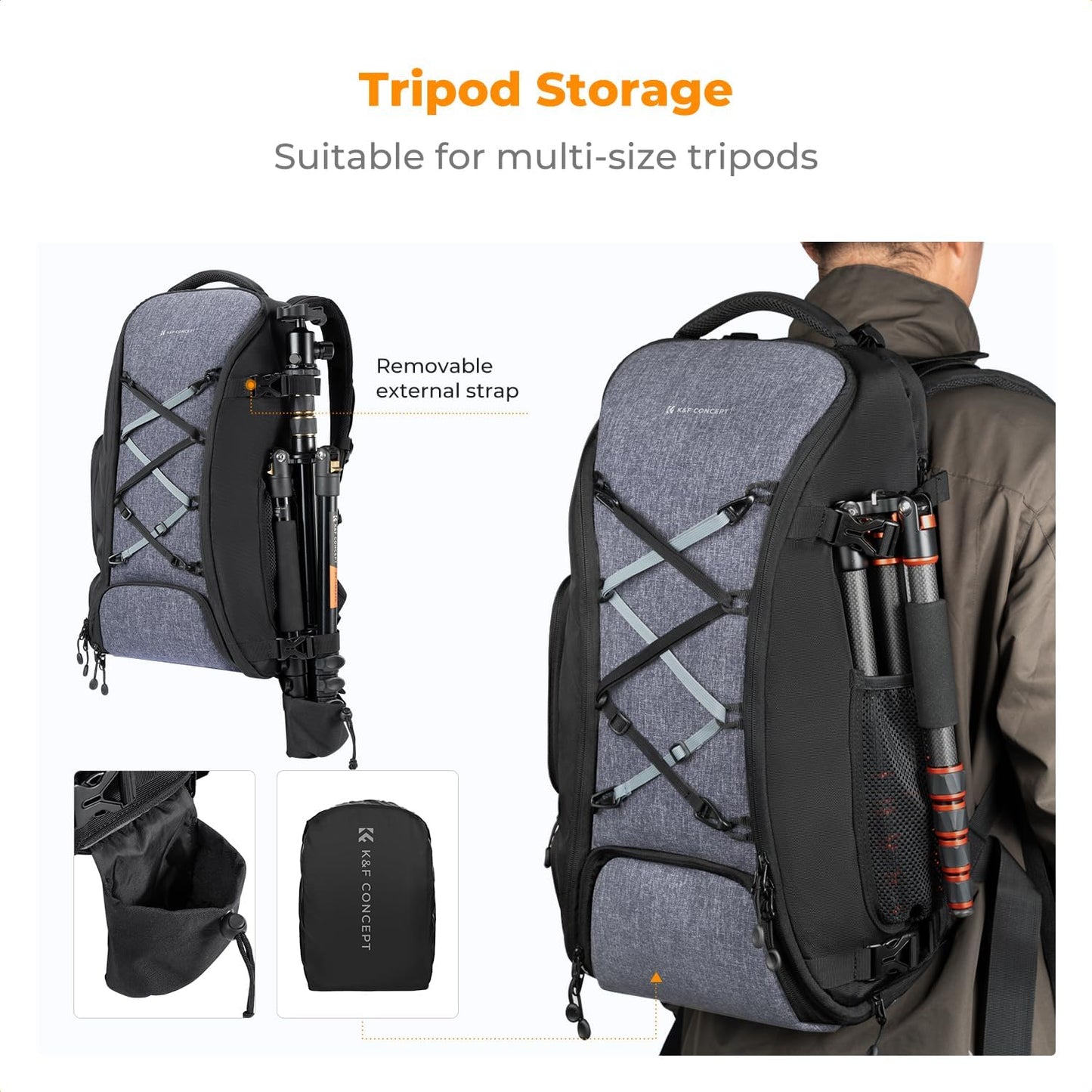 K&F Concept Camera Backpack,Camera Bags for Photographers 30L Large Capacity with Raincover and 16 Inch Laptop Compartment Compatible for Canon/Nikon/Sony/DJI Mavic Drone Travel