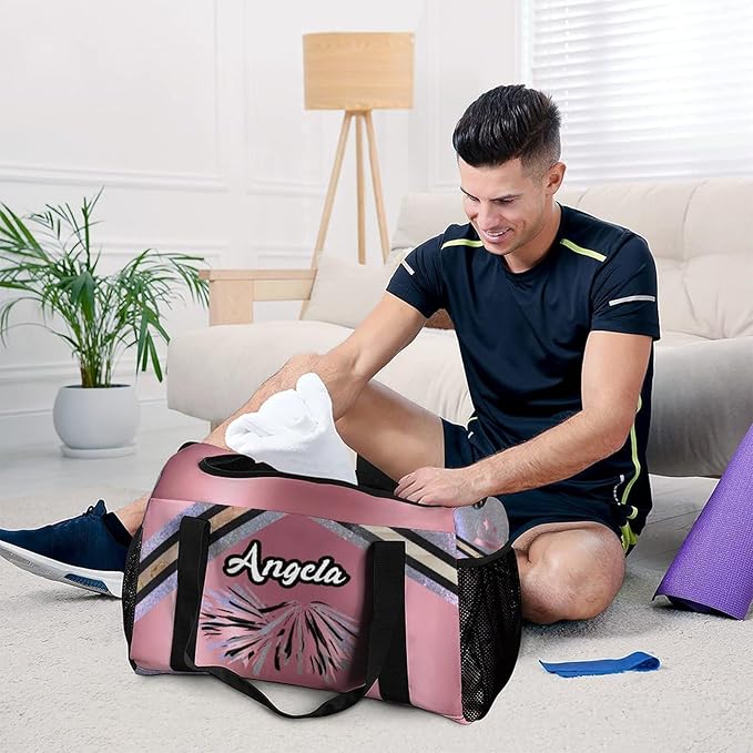 Personalized Sports Bag Name Duffel Bags with Adjustable Shoulder Strap Pink Cheer Rose Red Cheerleaders Travel Bags Perform Training Weekender Bag