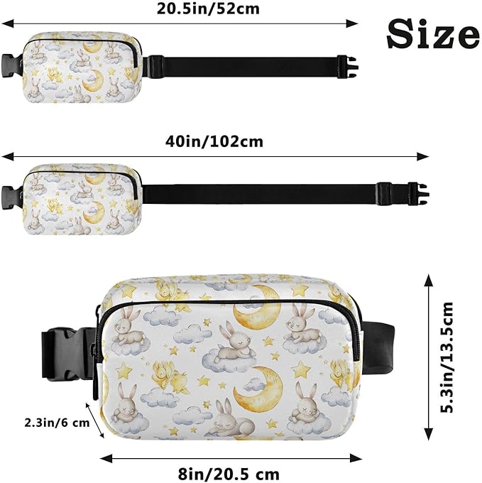 Kawaii Bunnies Clouds Moon Fanny Pack for Women Men Water Resistant Fashion Waist Packs with Adjustable Strap Belt Bag for Travel Workout Jogging Hiking 21219515