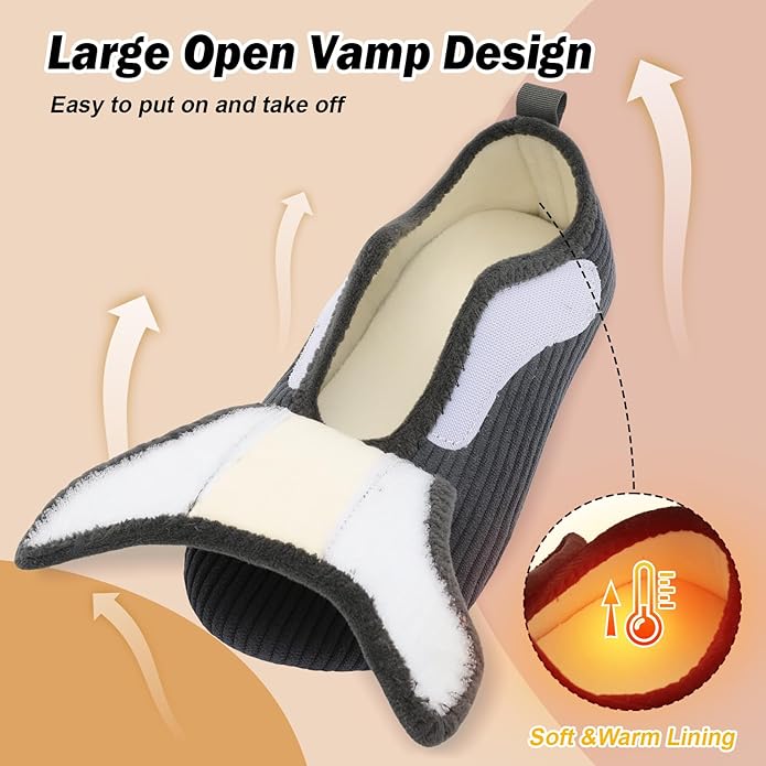 BARERUN Slippers for Women Men Wide House Diabetic Shoes for Women Men Warm Arthritis Edema Swollen Neuropathy Socks Slip on Adjustable Fuzzy Comfy Soft Womens Mens Bedroom Sliipers