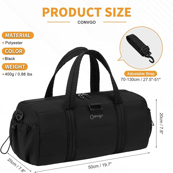 20L Gym Bag for Women, Medium Sport Duffel Bag with Yoga Mat Strap,Wet Pocket, Water-Resistant Adjustable Strap for Gym Yoga, Black