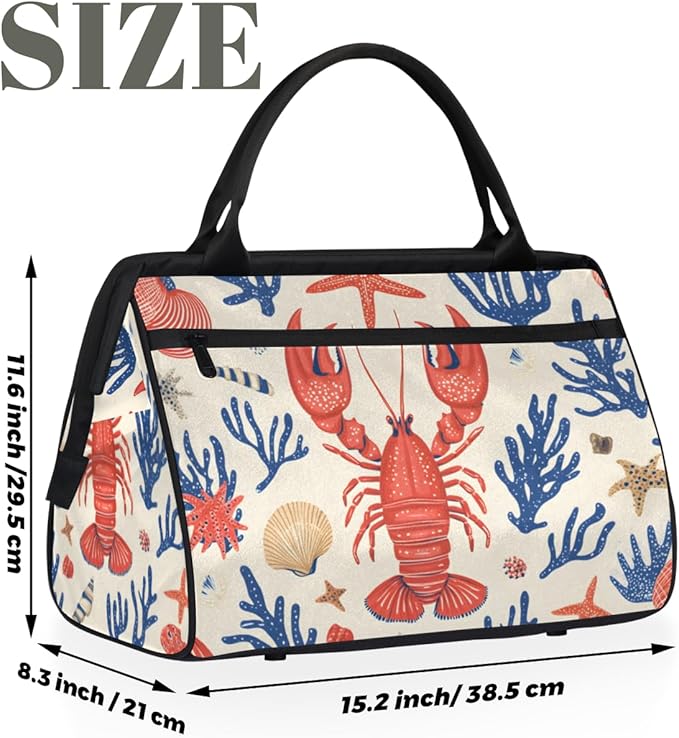 Ocean Crayfish Nautical Overnight Weekender Bag for Women Men Travel Duffel Bags Waterproof Luggage Carry on Sports Yoga Gym Bag
