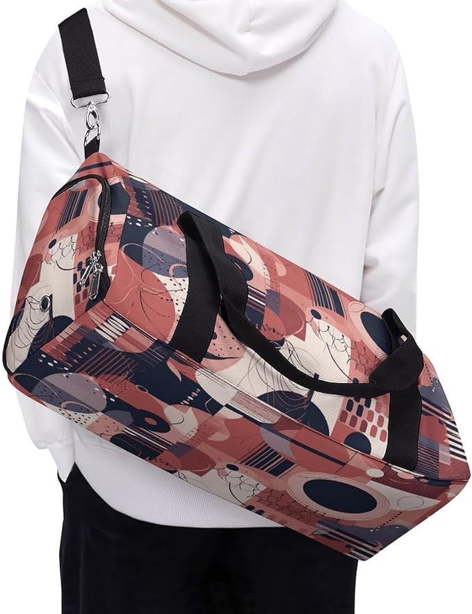 Soft Geometric Style Gym Bag Lightweight ，Travel Duffle Bag with Shoe Compartment，Gym Bag for Women for Overnight, Weekend, Yoga, Gym, Business Trips, Sport And Hospital.