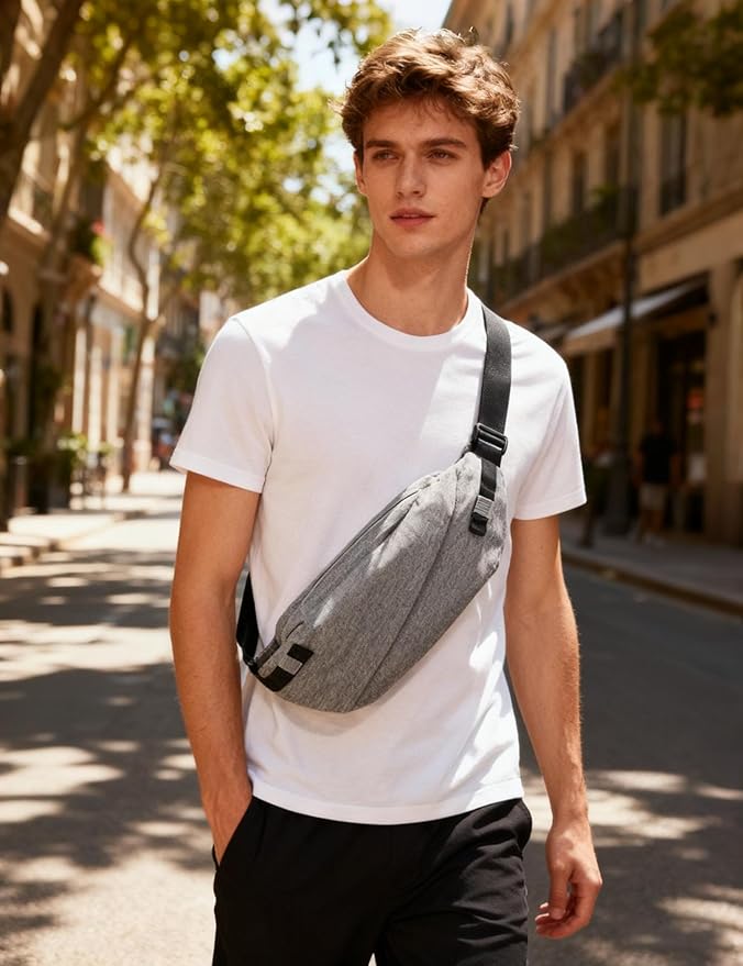 Fanny Pack for Mens Crossbody Bag, Sling Bag for Women Waist Packs Anti Theft Cross Body Belt Bags with Adjustable Strap for Running Sports Hiking Cycling Travel Walking - Grey