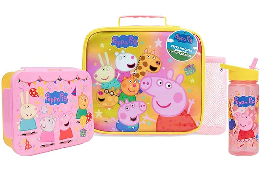 Get Trend Peppa Pig Lunch Bag, Lunch Box, Water Bottle for Kids 3 Piece Set Bento Box, Insulated Snack Container, Meal Holder Gifts for Kids (Multi Peppa Pig)