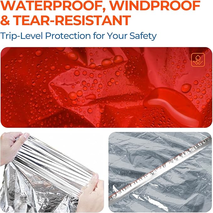 4 Pack Emergency Mylar Blanket Poncho | Waterproof Rain Ponchos | Reusable Packable Poncho | Survival Blanket Poncho for Outdoor Camping & Hiking, Rescue, Car Emergency Kit, Shelter/Tent Cover