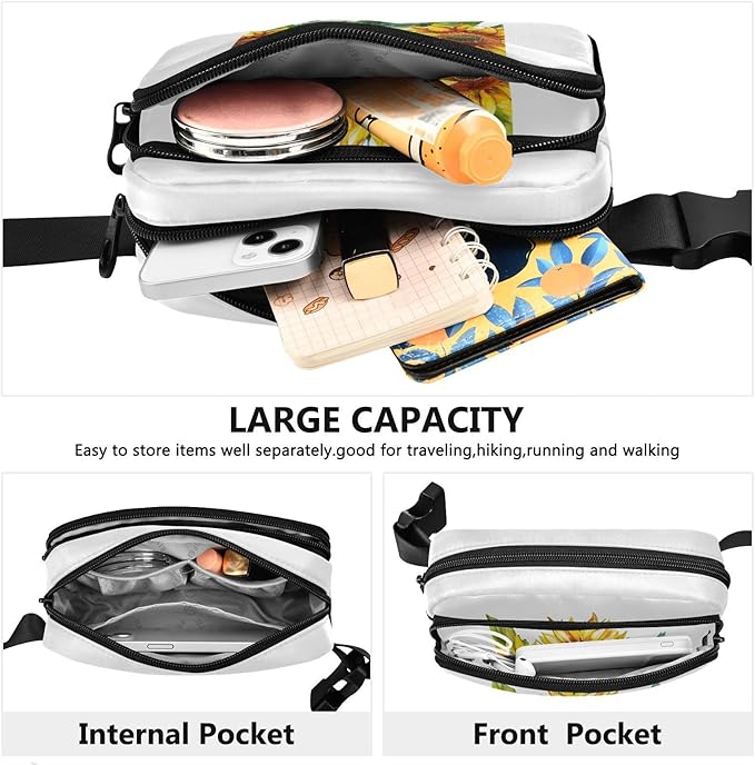 Sunflower Green Leaves Fanny Pack for Women Men Water Resistant Fashion Waist Packs with Adjustable Strap Belt Bag for Travel Workout Jogging Hiking 21218814