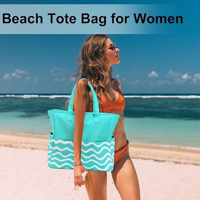 LEDAOU Beach Bag Waterproof Sandproof Women Beach Tote Pool Bag with Zipper for Swim Gym Grocery Travel with Wet Pocket | Sandproof, with Zipper, for Gym, Grocery, Travel, with Wet Pocket