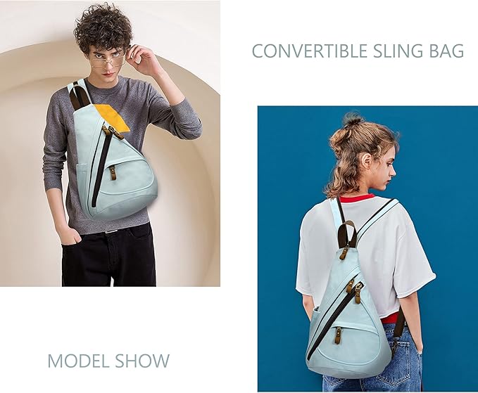 KL928 Canvas Sling Bag - Small Crossbody Backpack Shoulder Casual Daypack Rucksack for Men Women(LightBlue)