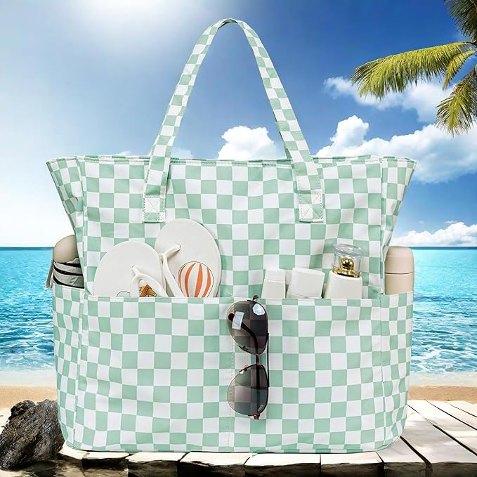 LEDAOU Large Beach Bag Women Waterproof Sandproof Zipper Beach Tote Pool Bag for Swim Gym Grocery Travel with Wet Pocket | Waterproof, Sandproof, Zipper, Pool, Gym, Grocery