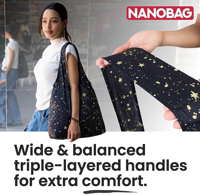 Nanobag Ultralight Foldable Tote for Women & Men, Reusable Grocery & Travel Bag, Packable Collapsible Compact Market Essential (Standard Pixels)