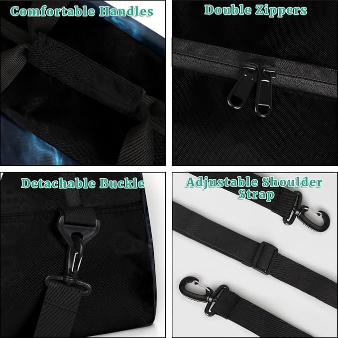 Personalized Boys Gym Bags, Custom Name Sport Bags for Training Travel Overnight Weekender Flame American Football