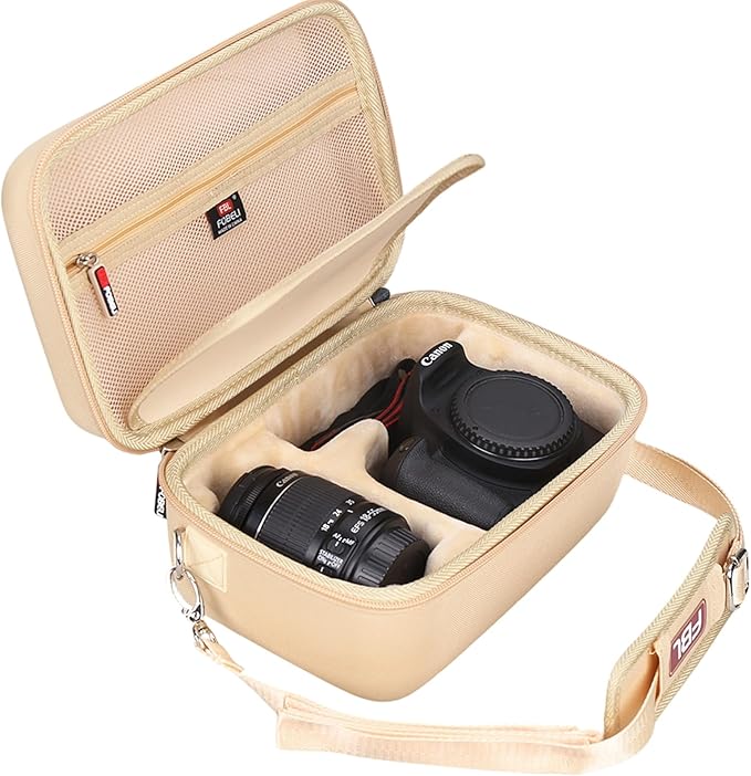 FBLFOBELI EVA Travel Storage Case for Canon EOS Rebel T7 / T8i / T5 / R50 / R100 DSLR Camera with 18-55mm Lens, Camera Protective Waterproof Carrying Bag (Case Only) (Khaki)