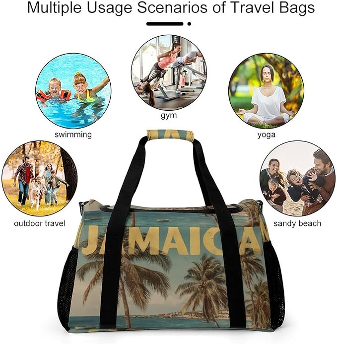 Vintage Jamaica Travel Duffle Bag Gym Bag for Workout Travel Tote with Detachable Straps