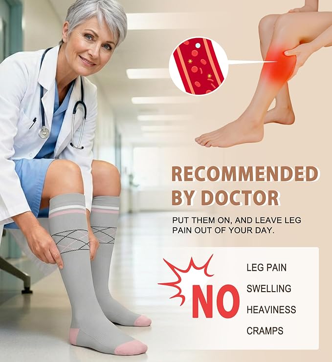 Cotton Compression Socks for Women&Men Knee High Cute Support Sock for Nurses, Pregnancy, Flying