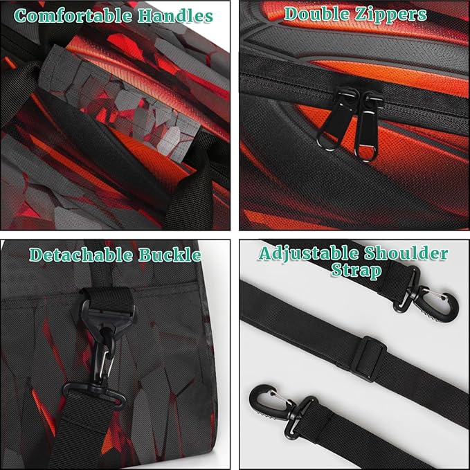Custom Name Sports Bag for Kids Boys, Personalized Gym Duffel Fitness Travel Weekender Tote Carry-On Training Perform Bag Soccer Black Red