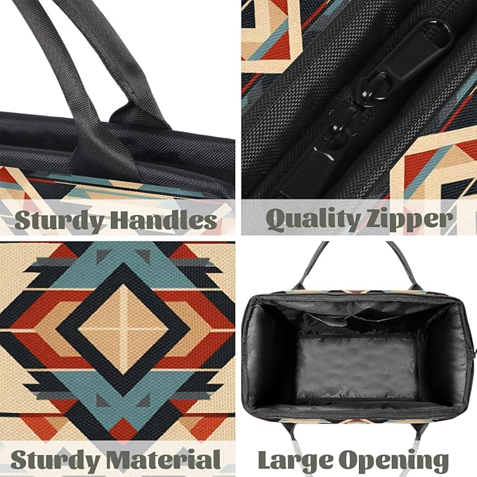 Gym Bag for Women Men, Retro Aztec Geometric Pattern Sports Duffel Bags, Waterproof Travel Weekender Overnight Carry On Tote Bags for Travel Sports
