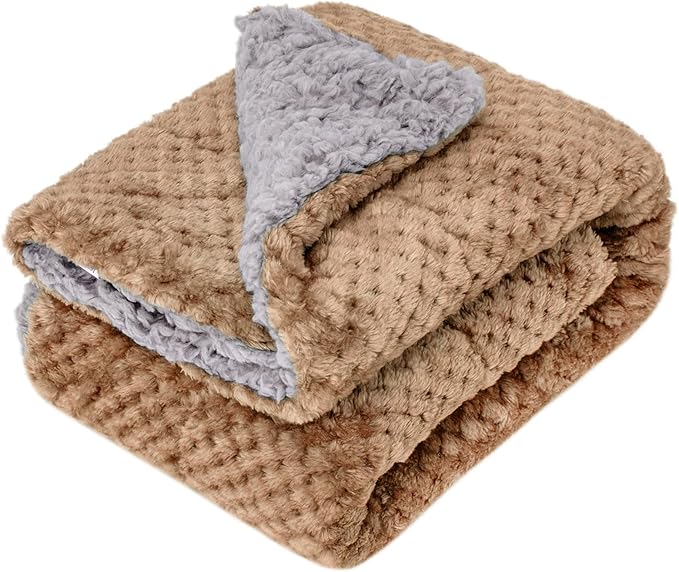 Fuzzy Sherpa Reversible Blanket for Baby, Soft Warm Cozy Coral Fleece Toddler, Infant or Newborn Reversible Blanket for Crib, Stroller, Travel, 30”×40”, Coffee