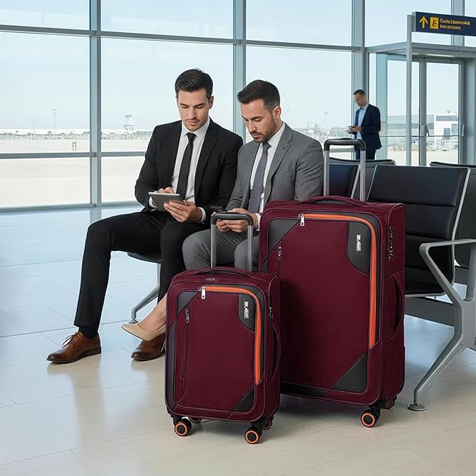 2-Piece Set (22in/28)Softside Expandable 20% Luggage w/Spinner Wheels,Front Opening Softside Luggage Sets w/TSA LOCK,Lightweight Durable Rolling Luggage for Men/Women（Burgundy,22in/28in）