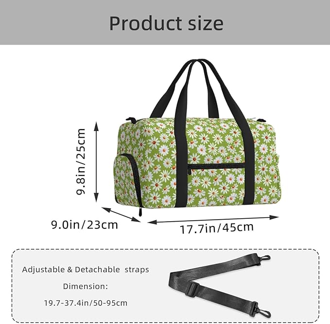 Daisy Field Watercolor Spring Summer Women'S Gym Duffle Bag With Shoes Compartment, Ideal For Travel, Gym, Sports, Duffel, Weekender