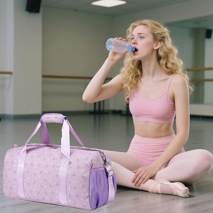 Duffle Bag Dance Dag for Girl Sports Gym Bag Corduroy Overnight Bag Ballet Bag with Shoe Compartment and Dry Wet Pocket.