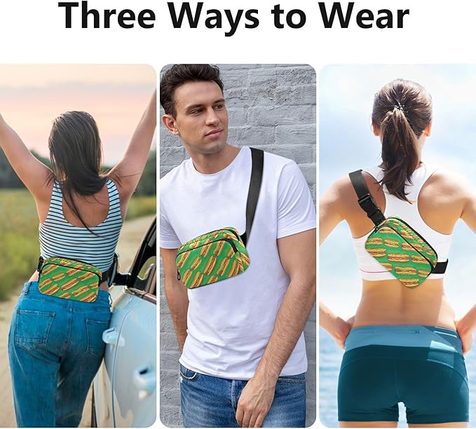 Funny Hot Dog Fanny Pack for Women Men Water Resistant Fashion Waist Packs with Adjustable Strap Belt Bag for Travel Workout Jogging Hiking 21220325