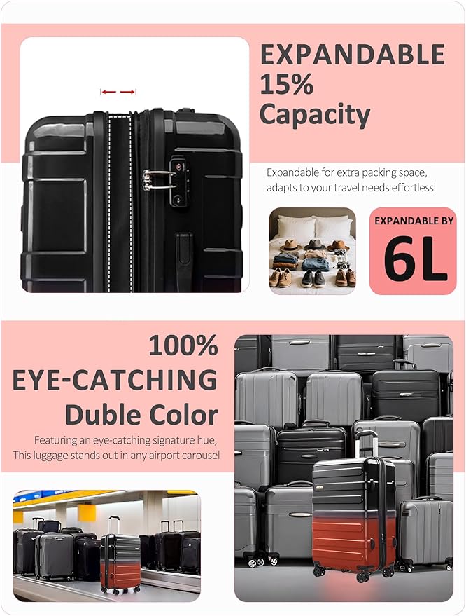 Tolino Carry on Luggage 22x14x9 Airline Approved-20 Inch Hardside Suitcase with Wheels TSA Lock, PC+ABS Lightweight Carry on Suitcases for Women and Men