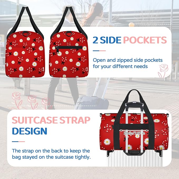 Ladybugs Red Overnight Travel Bag Unisex Carry-On Size Tote Bag Suitable for Travel Duffle Gym Sports