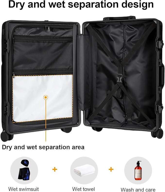 Zipperless Luggage, 22.4x15.4x9.4 Aviation Certified, Polycarbonate Aluminum Hardshell, Expandable Carry-On Luggage with Spinner Wheels, Hardshell Luggage, 20 Inch Cabin