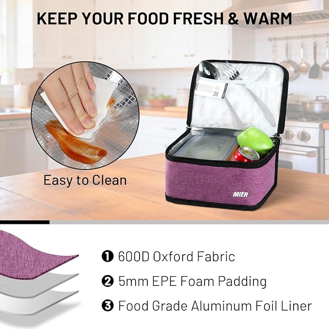 MIER Insulated Lunch Box for Men Women Kids Portable Small Lunch Bag 9 CAN Compact Thermal Mini Cooler for School Work Picnic, Purple