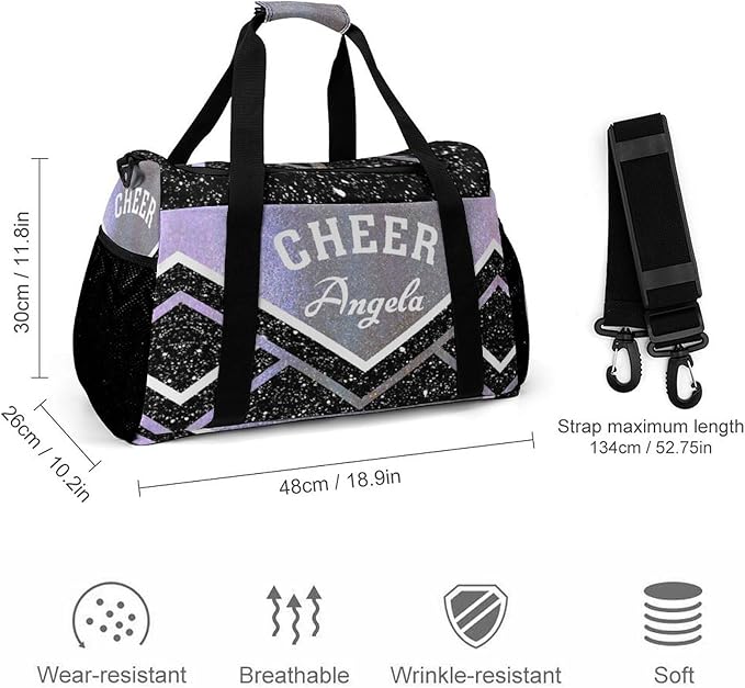Gym Bags Cheer Cheerleader Stripes Sparkle Print Duffel Bag Adjustable Shoulder Strap Perform Training Travel Bag for Teens Adults Women Men Overnight Bag