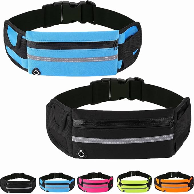 Anti-Theft Invisible Waist Bag, Multifunctional Outdoor Sports Waist Bag with Water Bottle Strap, Lightweight and Waterproof Money Belt (Black+Blue)